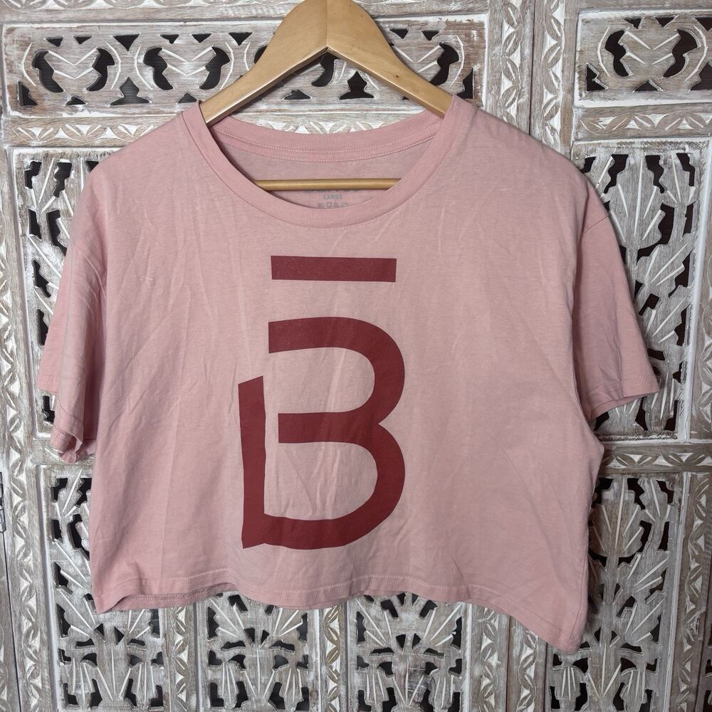 Barre3 Womens Large Pink Cropped Top Logo Graphic Letter B Tee Athletic Active